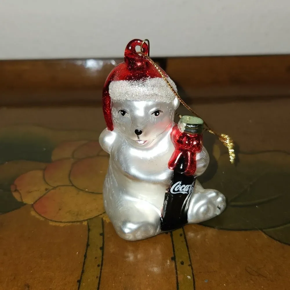 Coca-Cola Polar Bear Glass Blown Christmas Ornament
